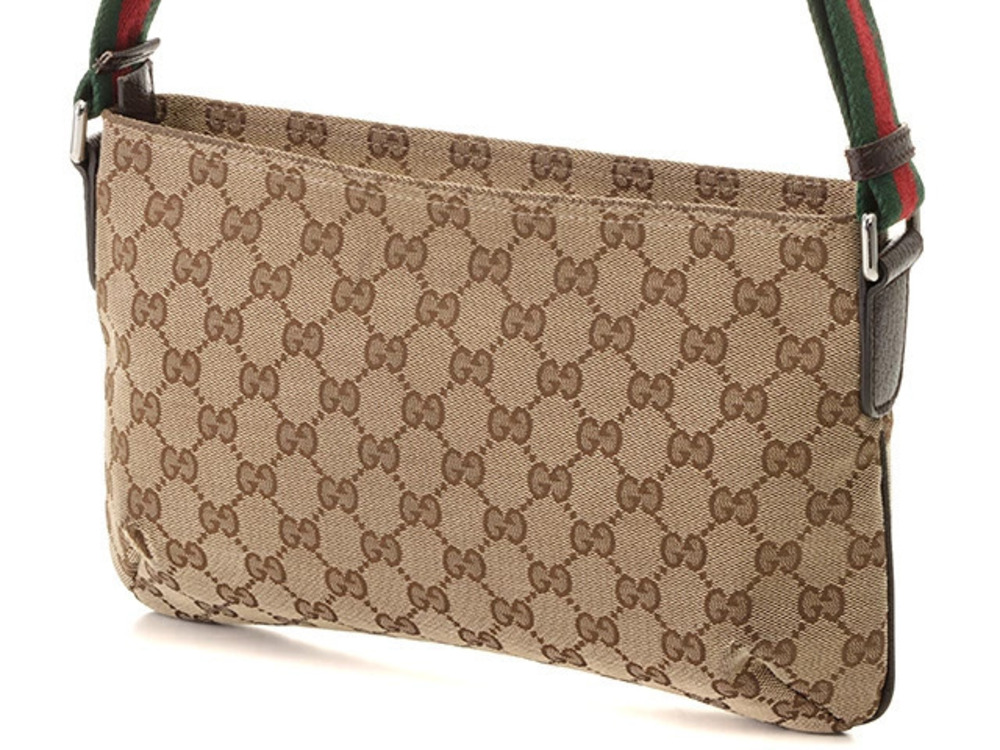 Gucci GG Shoulder Bag Beige Cream Canvas Calfskin - Picture 2 of 9